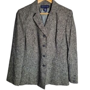 Preston & York Black White Button Down Pockets Suit Jacket Blazer Size 12